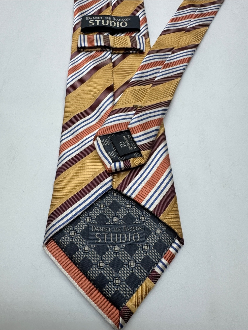 Daniel De Fasson Studio Men's Striped Gold & Brown Silk Tie # 0116